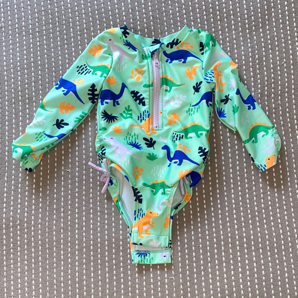 Girls Mint Green Dinosaur Long Sleeve Swimsuit